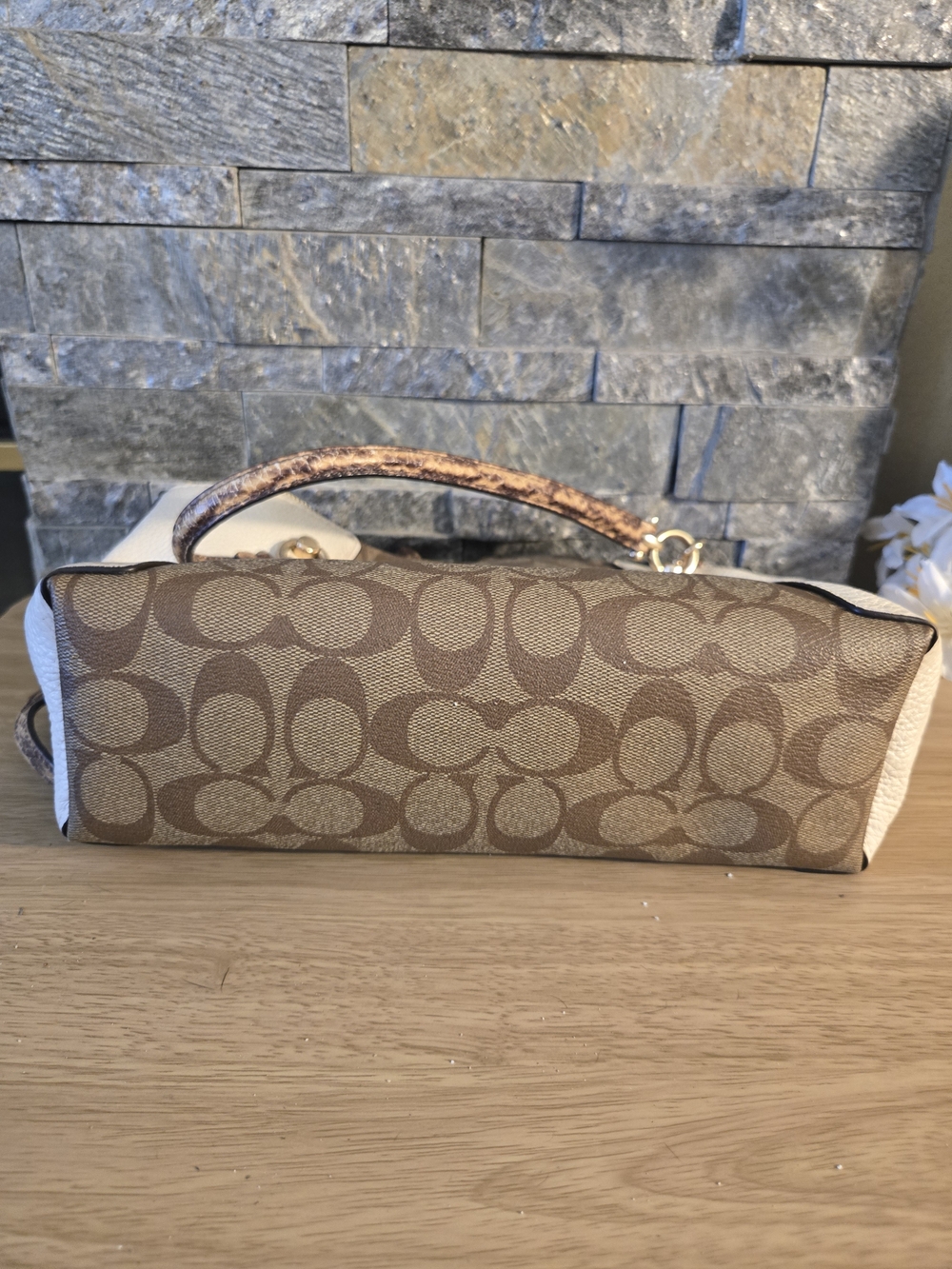 Coach Brown Signature Canvas Tote with White Trim - Picture 3 of 4